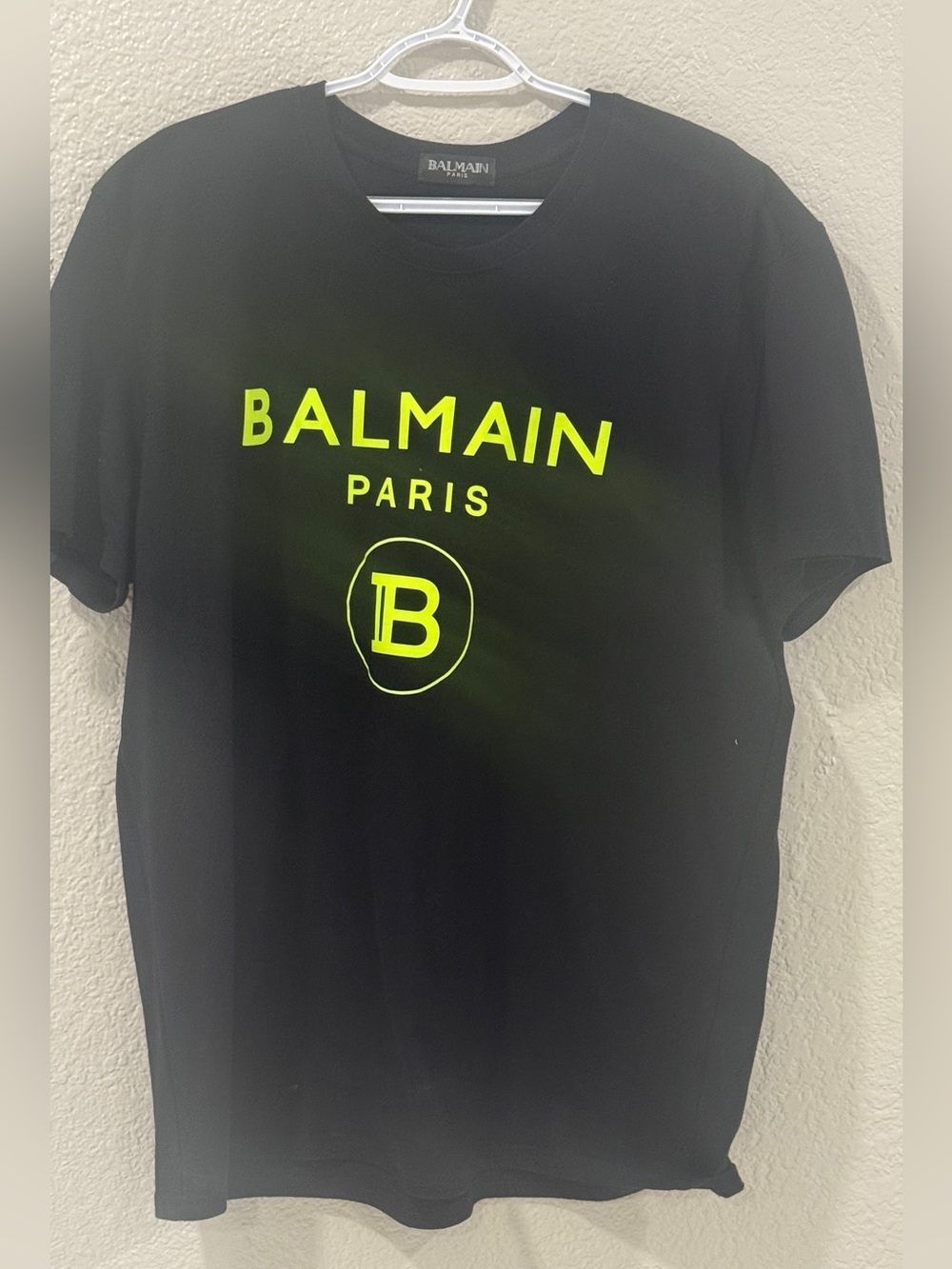 Balmain Black Tee with Neon Yellow Logo XL